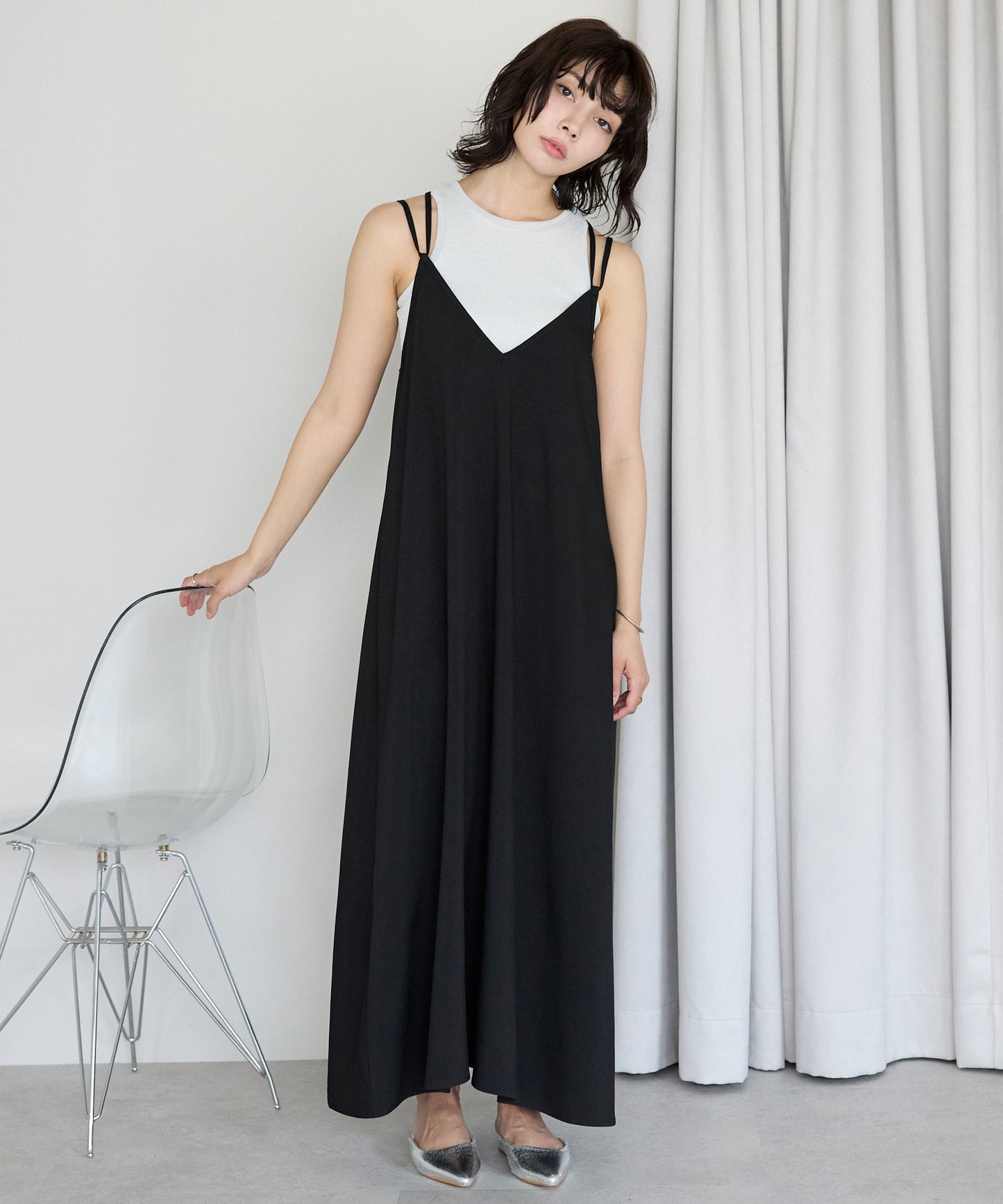 Double strap camisole dress　ダブルストラップキャミワンピース