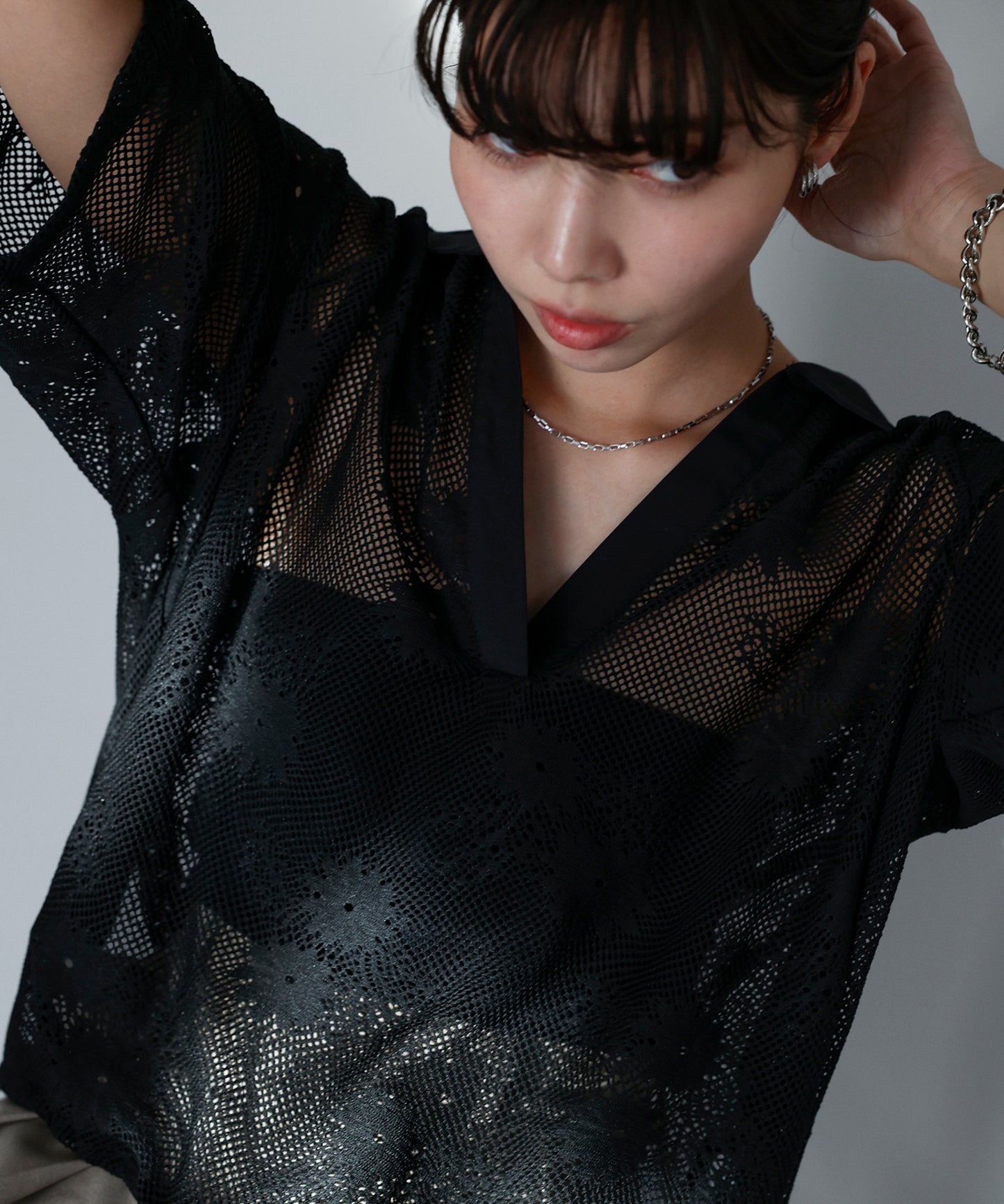 Flower mesh skipper tops フラワーメッシュスキッパートップス