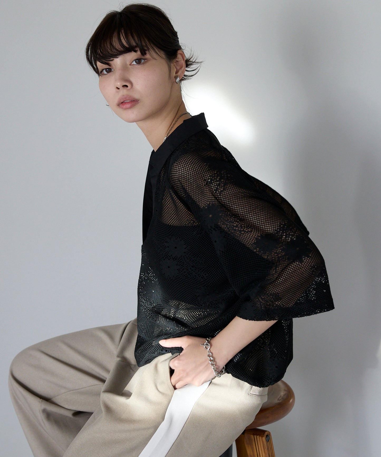 Flower mesh skipper tops フラワーメッシュスキッパートップス