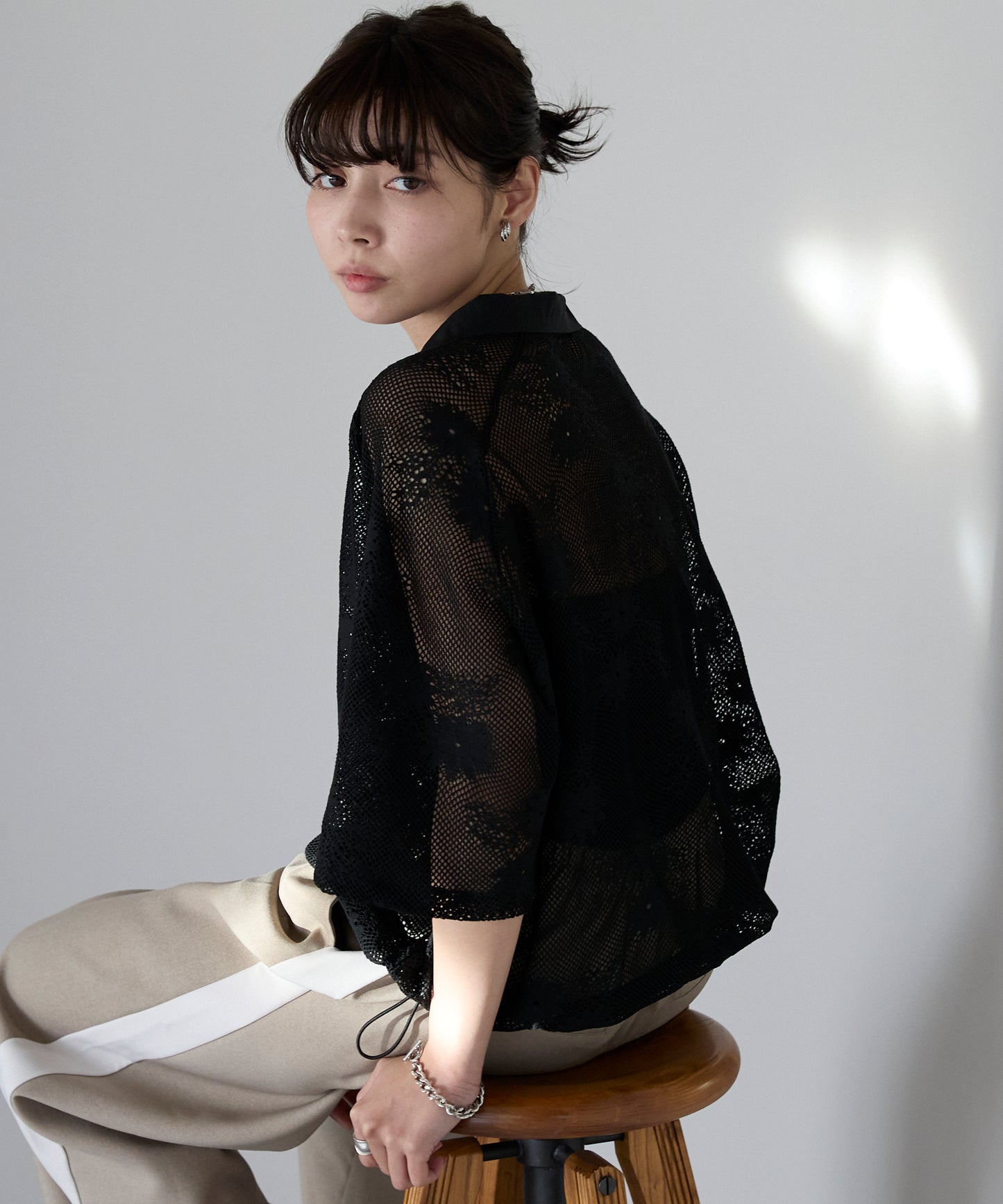 Flower mesh skipper tops フラワーメッシュスキッパートップス