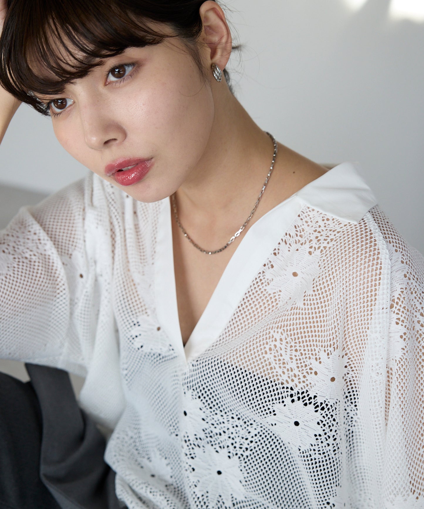 Flower mesh skipper tops フラワーメッシュスキッパートップス