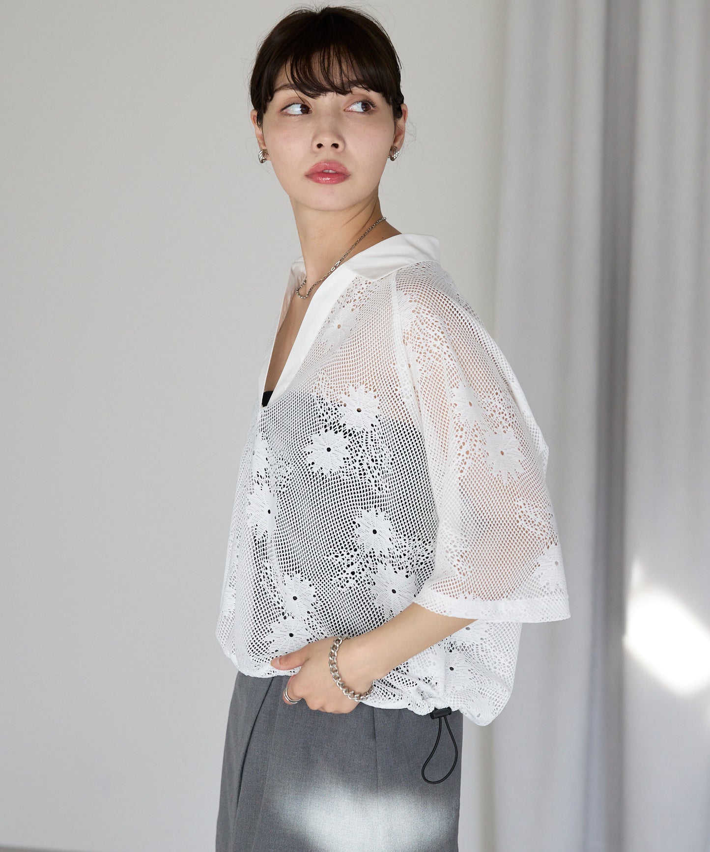 Flower mesh skipper tops フラワーメッシュスキッパートップス