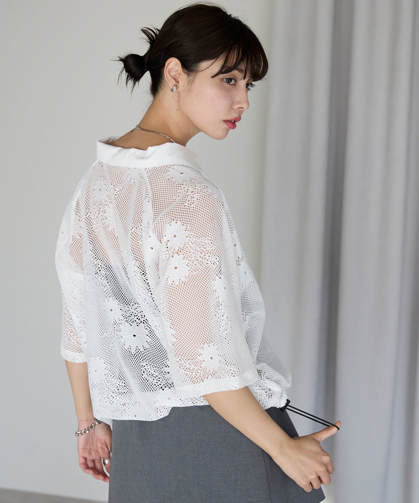 Flower mesh skipper tops フラワーメッシュスキッパートップス