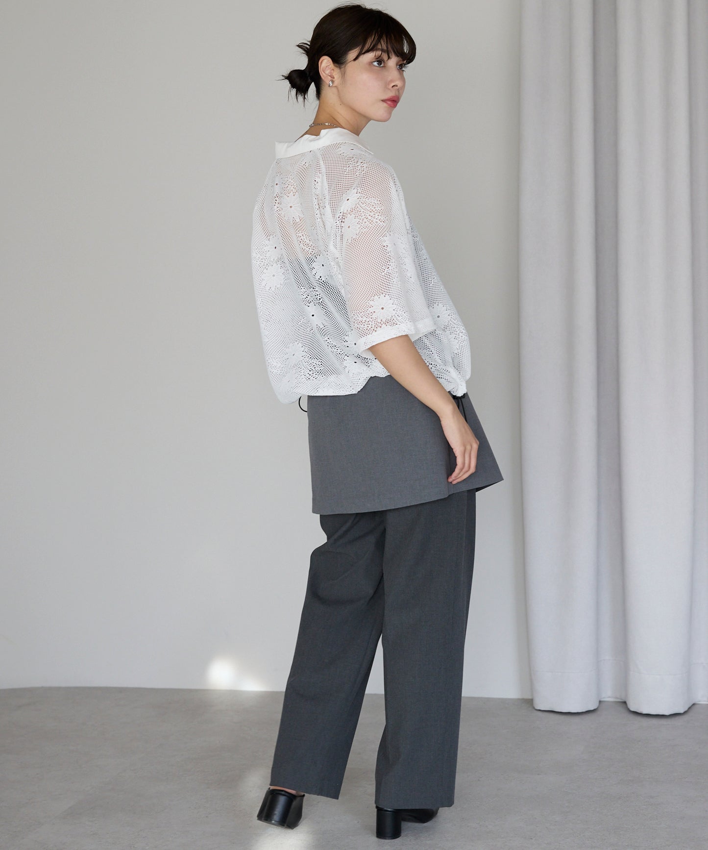 Flower mesh skipper tops フラワーメッシュスキッパートップス
