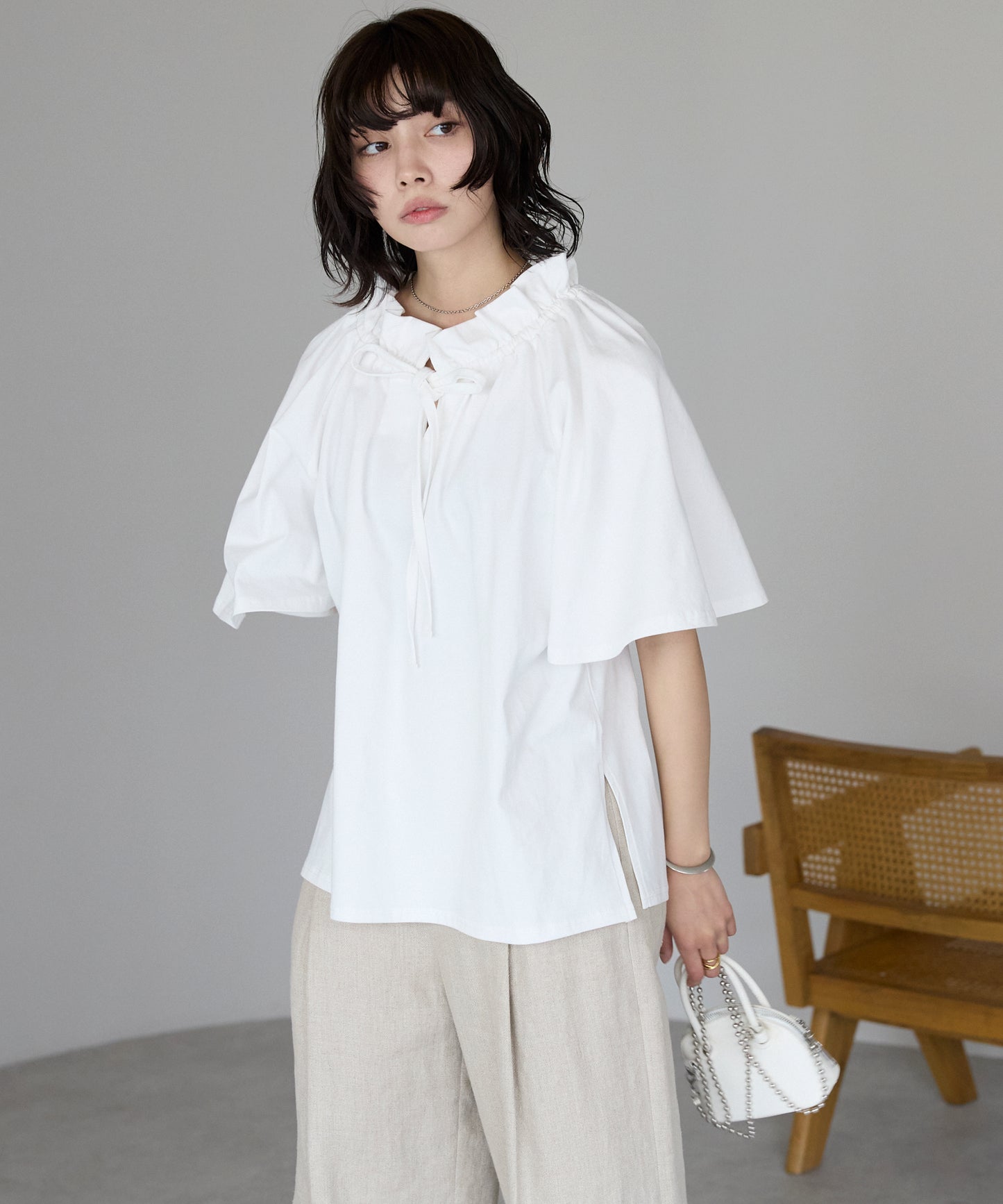 Drawstring ribbon tops　ドロストリボントップス