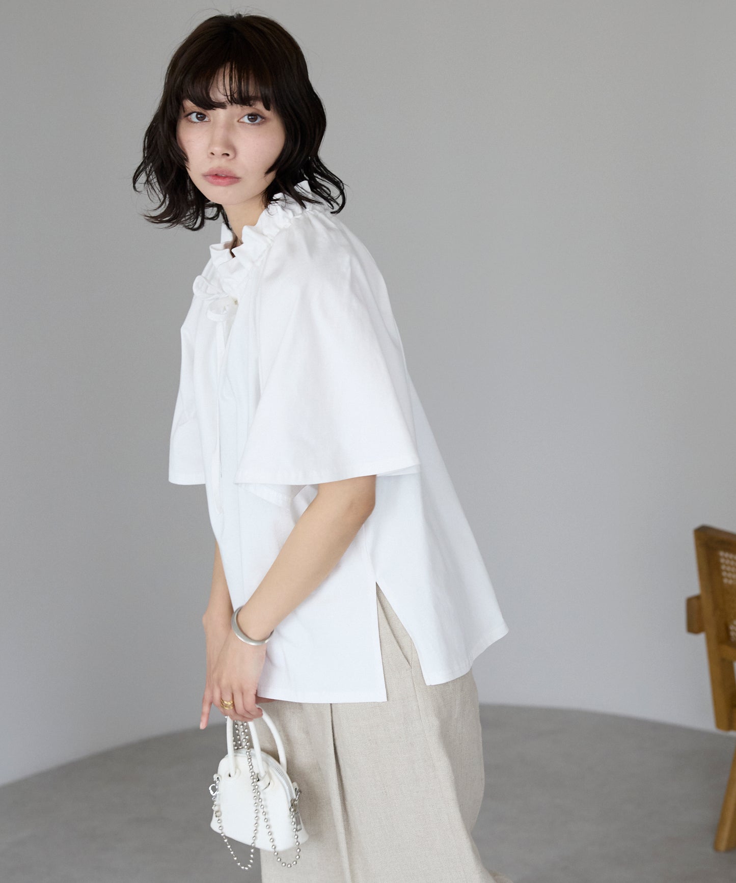 Drawstring ribbon tops　ドロストリボントップス