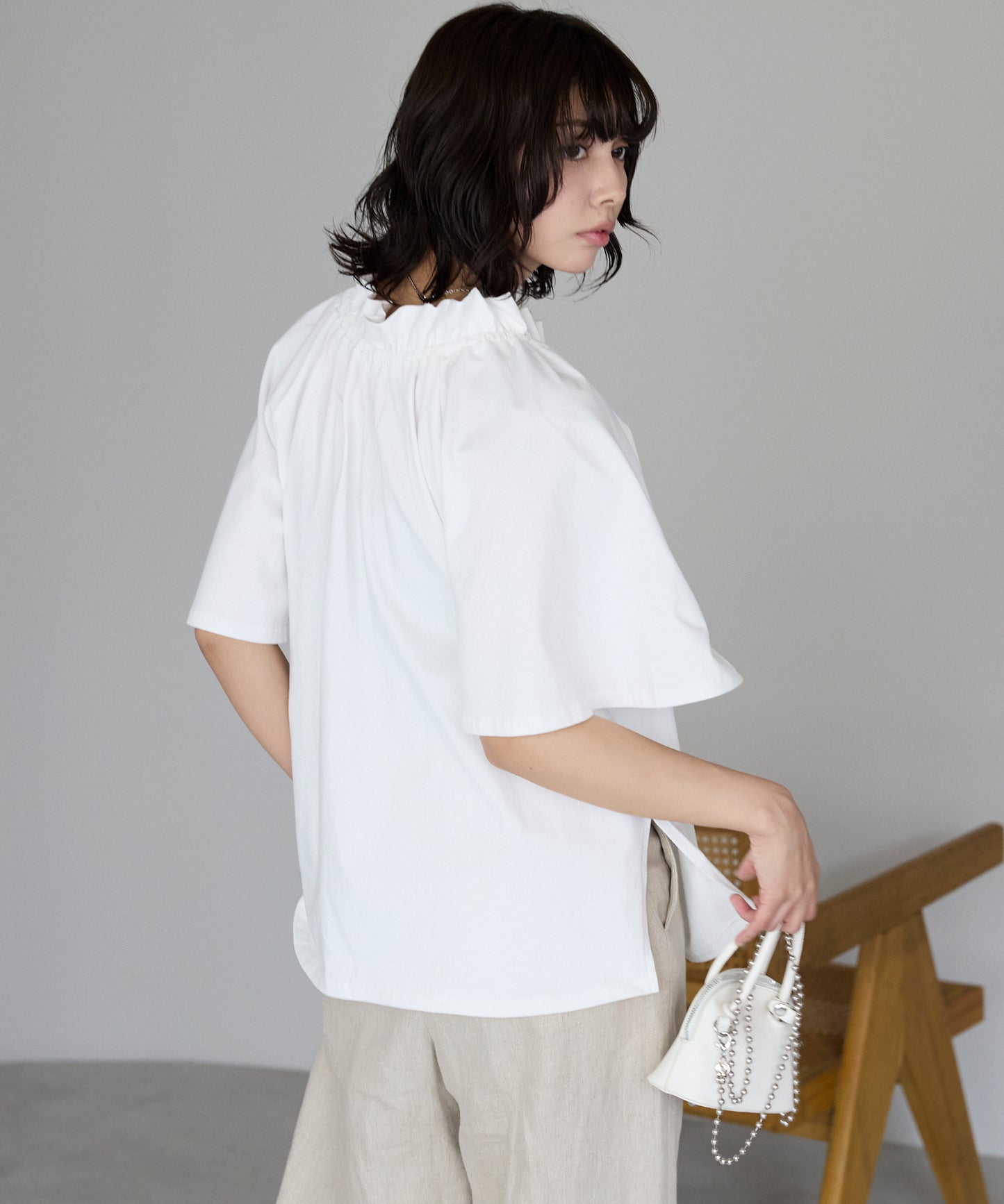 Drawstring ribbon tops　ドロストリボントップス