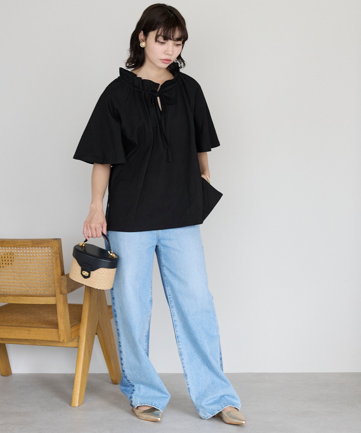Drawstring ribbon tops　ドロストリボントップス