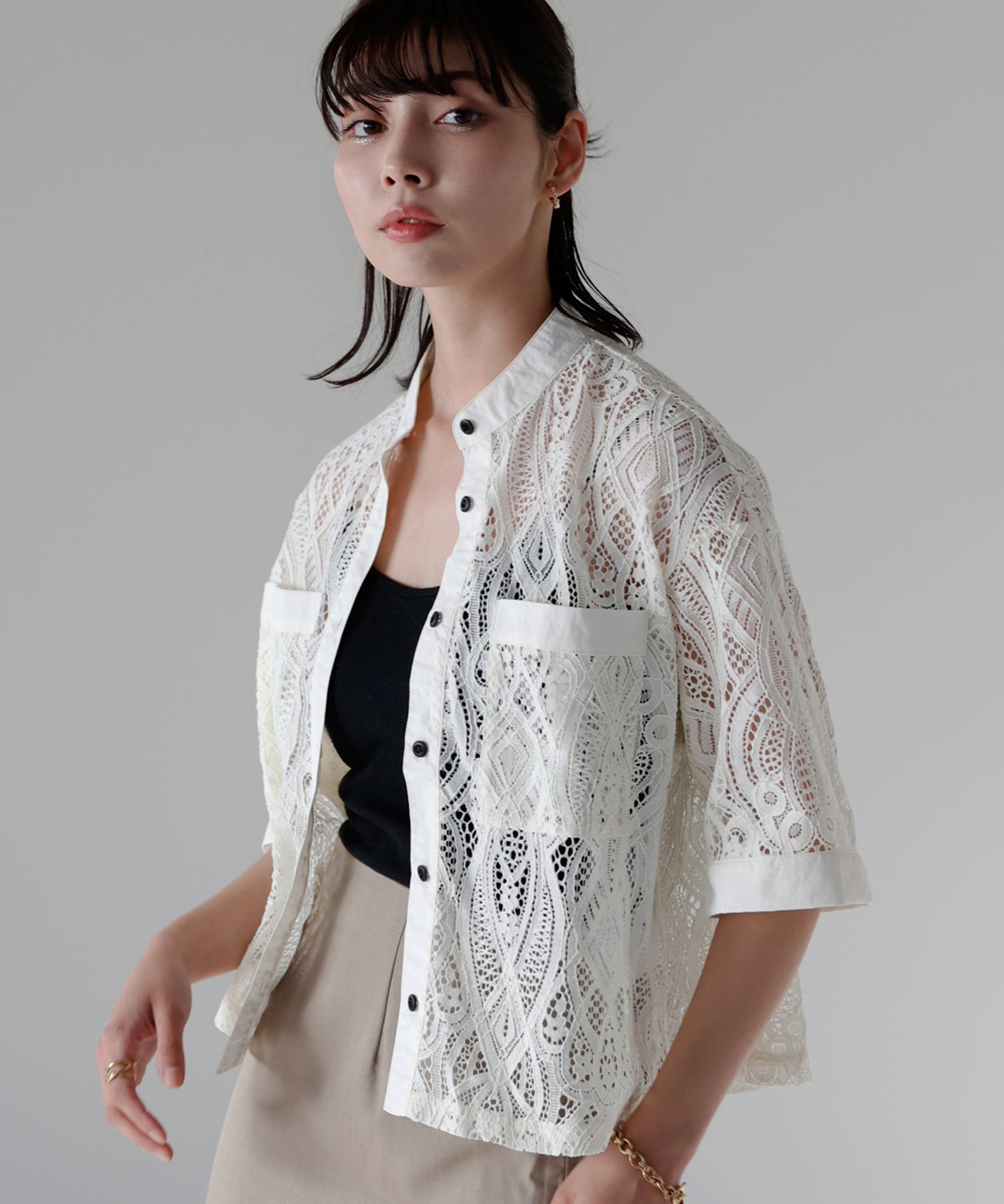 Cropped lace shirt クロップドレースシャツ