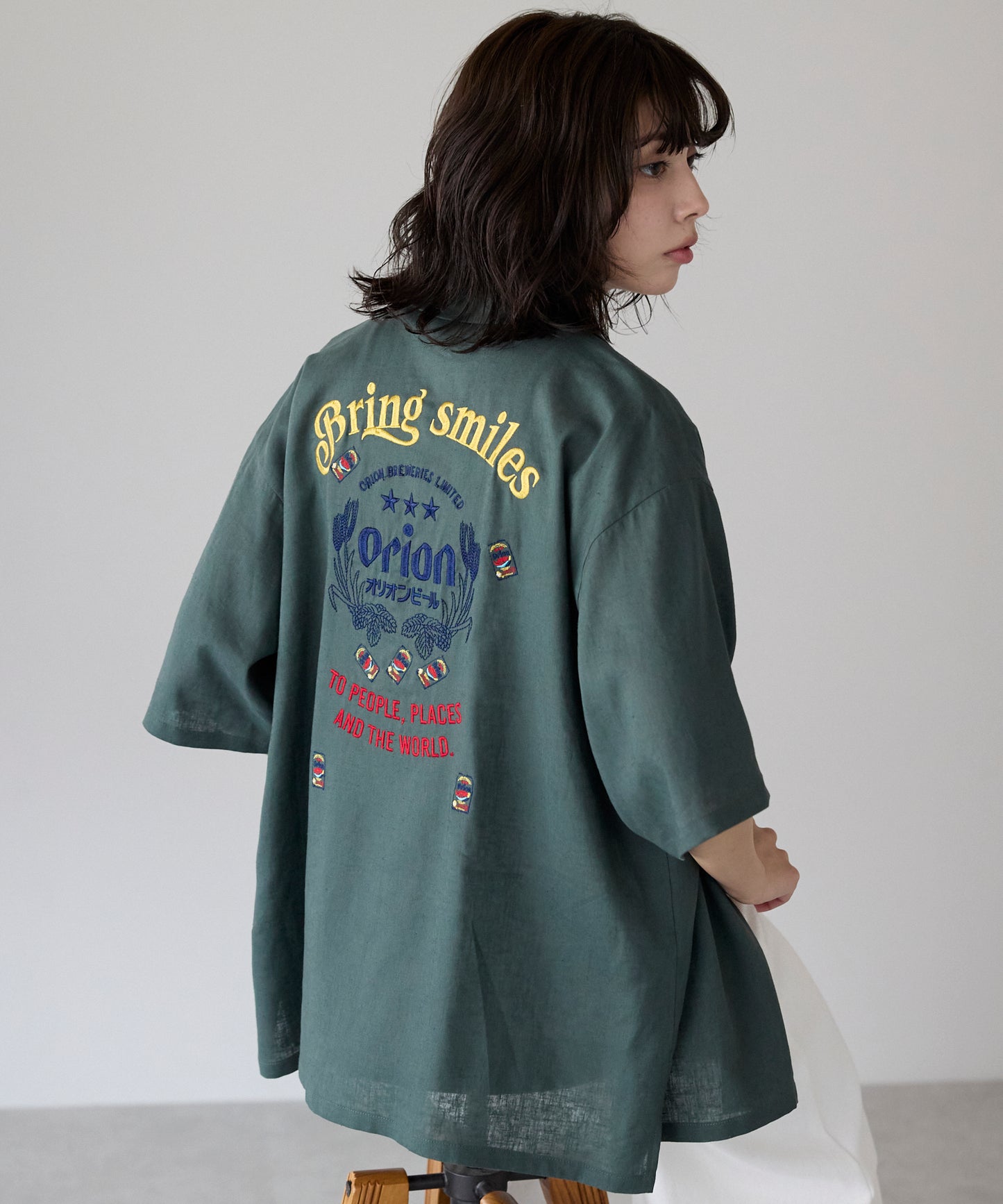Orion Beer Embroidered Shirt　オリオンビール刺繍半袖開襟シャツ