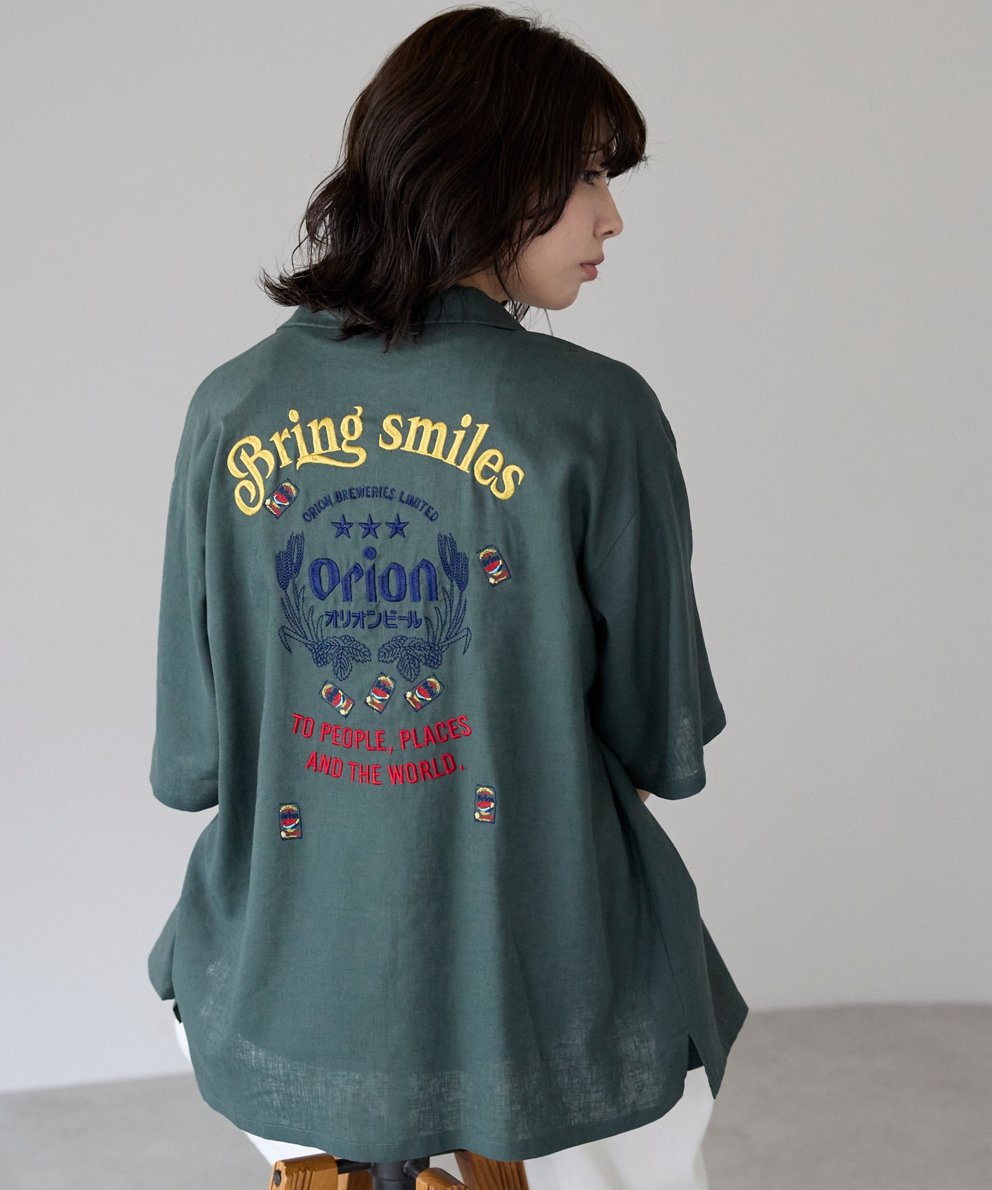 Orion Beer Embroidered Shirt　オリオンビール刺繍半袖開襟シャツ