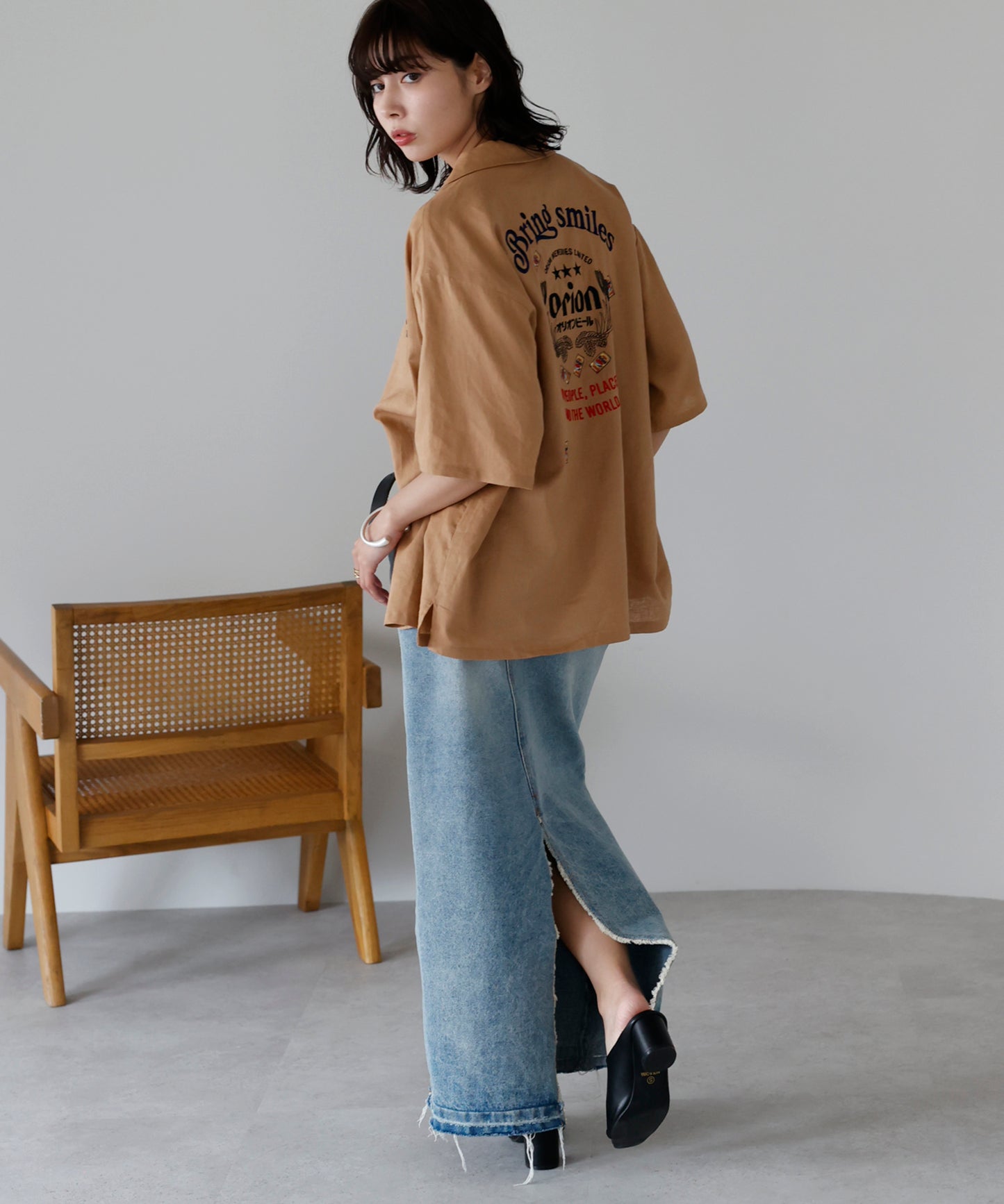 Orion Beer Embroidered Shirt　オリオンビール刺繍半袖開襟シャツ