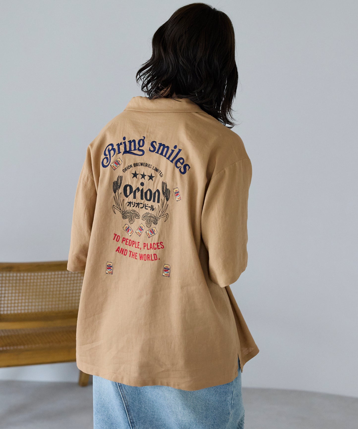 Orion Beer Embroidered Shirt　オリオンビール刺繍半袖開襟シャツ