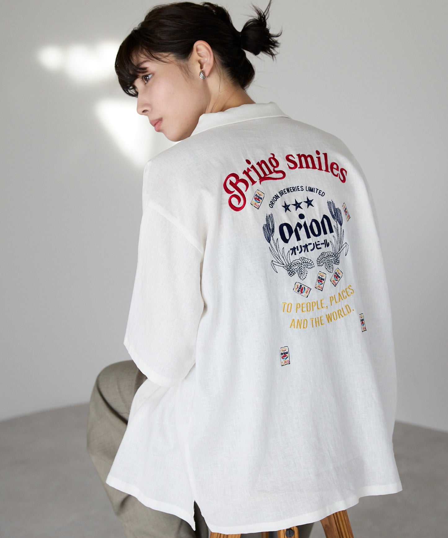 Orion Beer Embroidered Shirt　オリオンビール刺繍半袖開襟シャツ