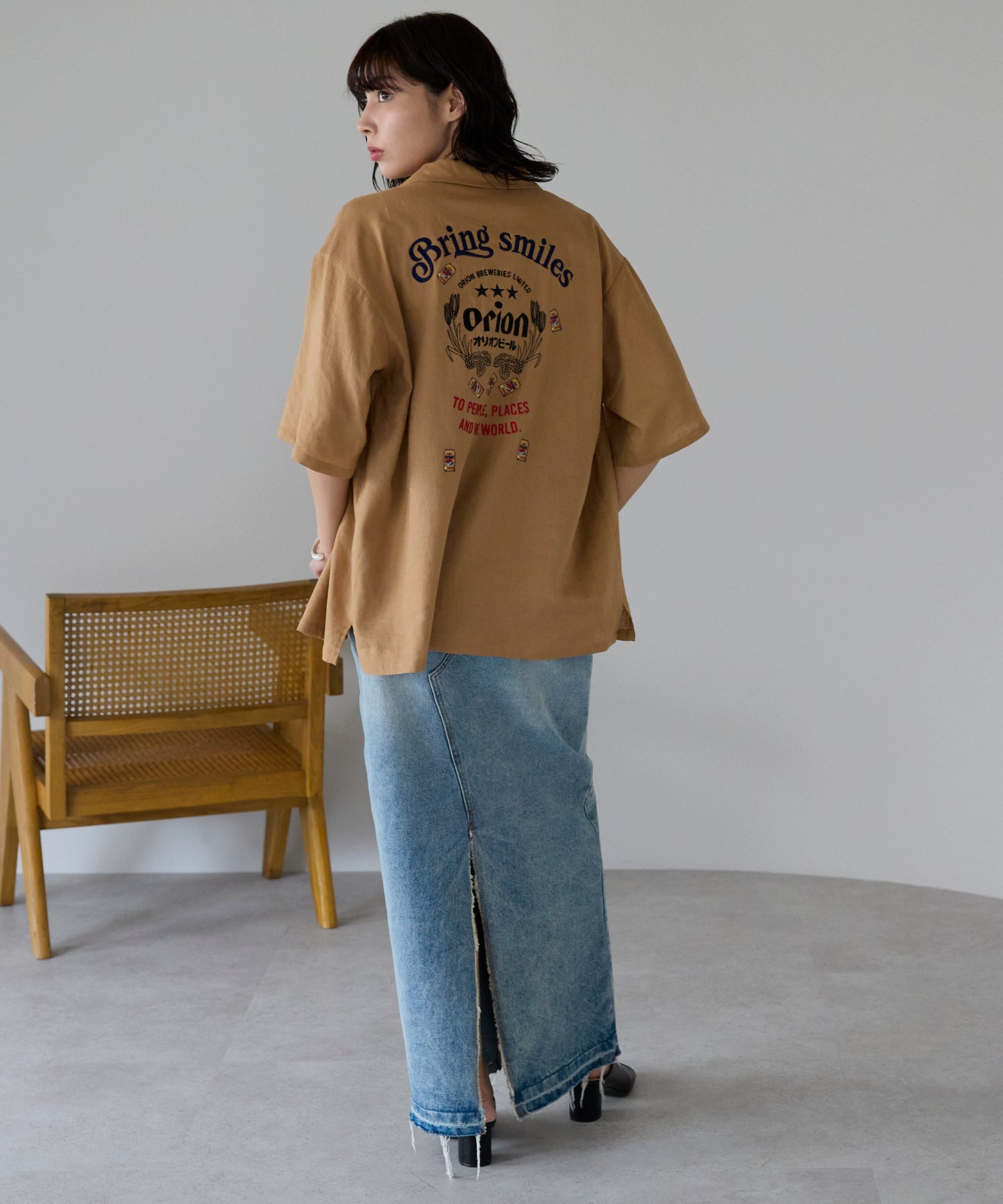 Orion Beer Embroidered Shirt　オリオンビール刺繍半袖開襟シャツ