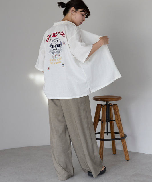 Orion Beer Embroidered Shirt　オリオンビール刺繍半袖開襟シャツ